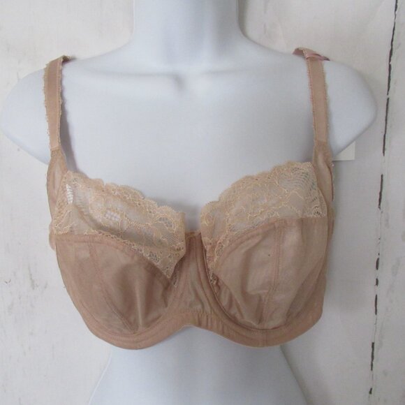 New Panache Bra 38DD Beige Tan Jasmine Balconette Sheer Lace Back Closure - Picture 1 of 6